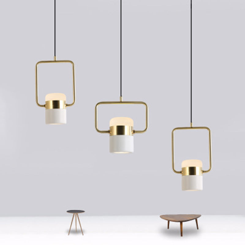 Lámpara colgante cilíndrica de metal minimalista moderna lámpara colgante con anillo rectángulo para comedor