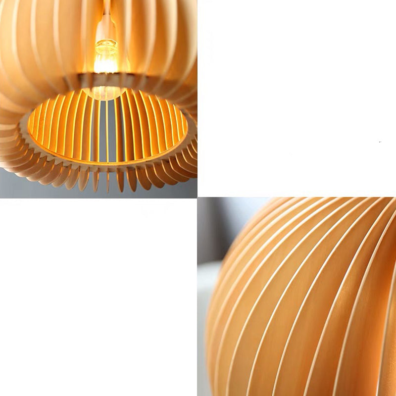 Luz colgante de calabaza de madera beige Minimalista Minimalista 1 Lámpara de techo de restaurante ligero Lámpara de techo