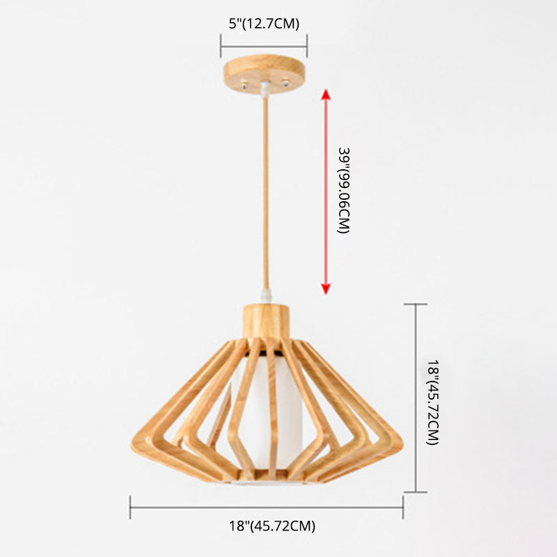 Candelera de madera simple moderna forma de diamante 1 lámpara de madera de goma ligera para restaurante