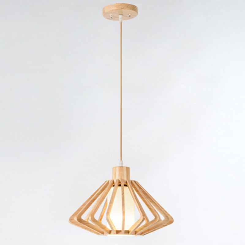 Candelera de madera simple moderna forma de diamante 1 lámpara de madera de goma ligera para restaurante