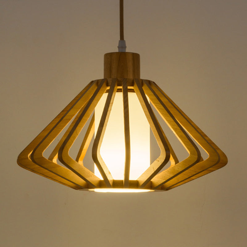 Candelera de madera simple moderna forma de diamante 1 lámpara de madera de goma ligera para restaurante