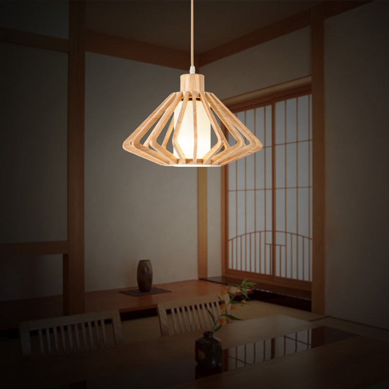 Candelera de madera simple moderna forma de diamante 1 lámpara de madera de goma ligera para restaurante