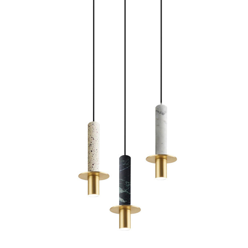 Nordic Modern Long Cylindrical Shape Pendant Light Stone Small Suspension Light for Living Room