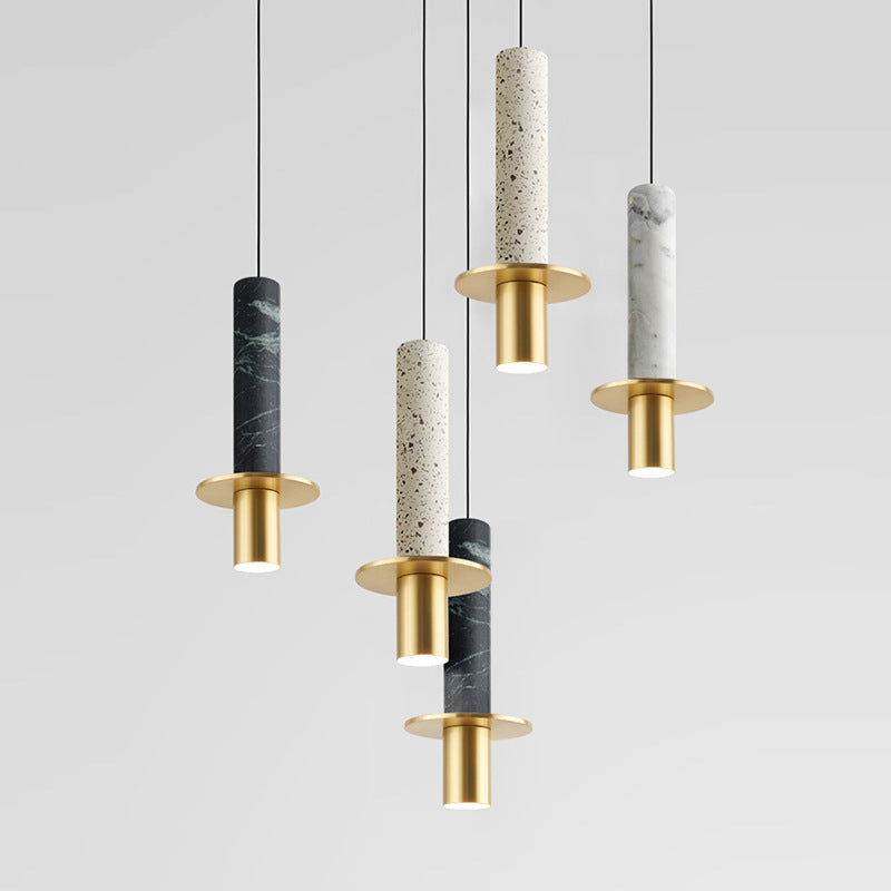 Nordic Modern Long Cylindrical Shape Pendant Light Stone Small Suspension Light for Living Room