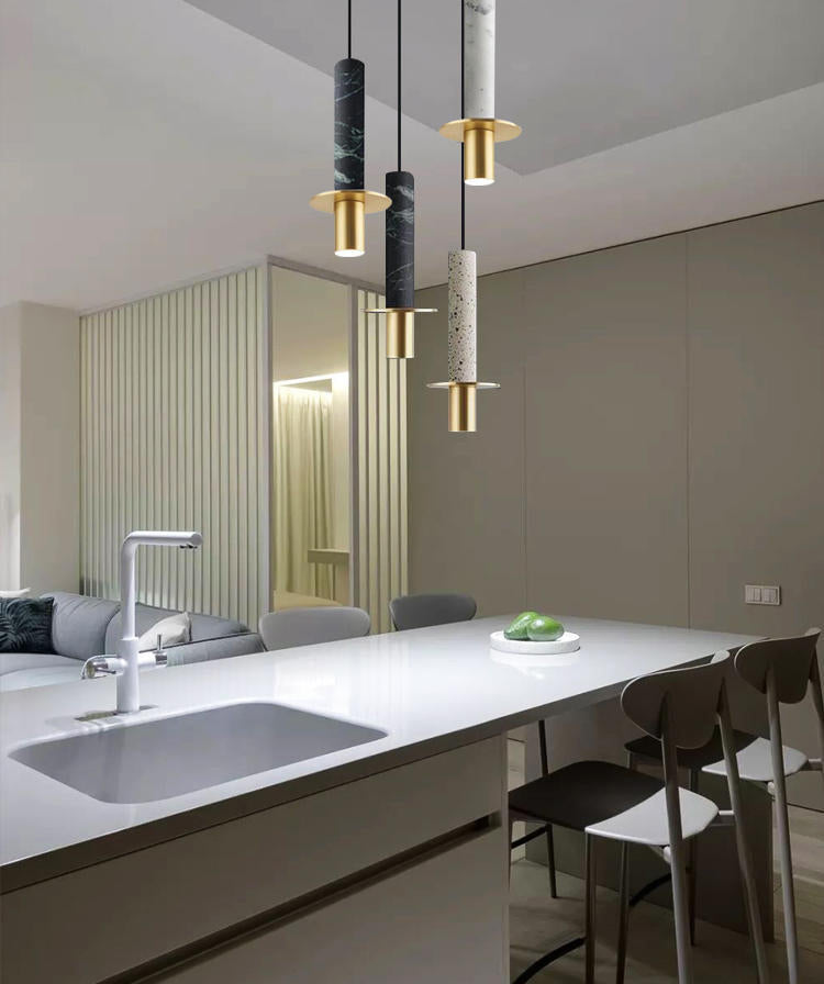 Nordic Modern Long Cylindrical Shape Pendant Light Stone Small Suspension Light for Living Room