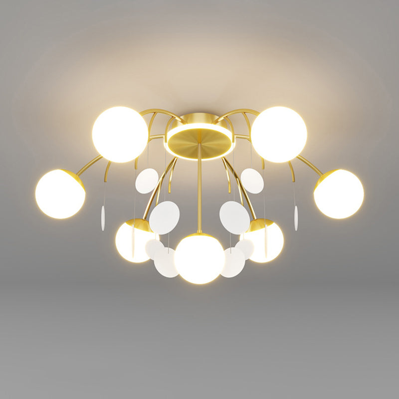 Modern Style Globe Semi Flush Mounted Ceiling Light Sputnik LED Ceiling Light with White Glass Shade
