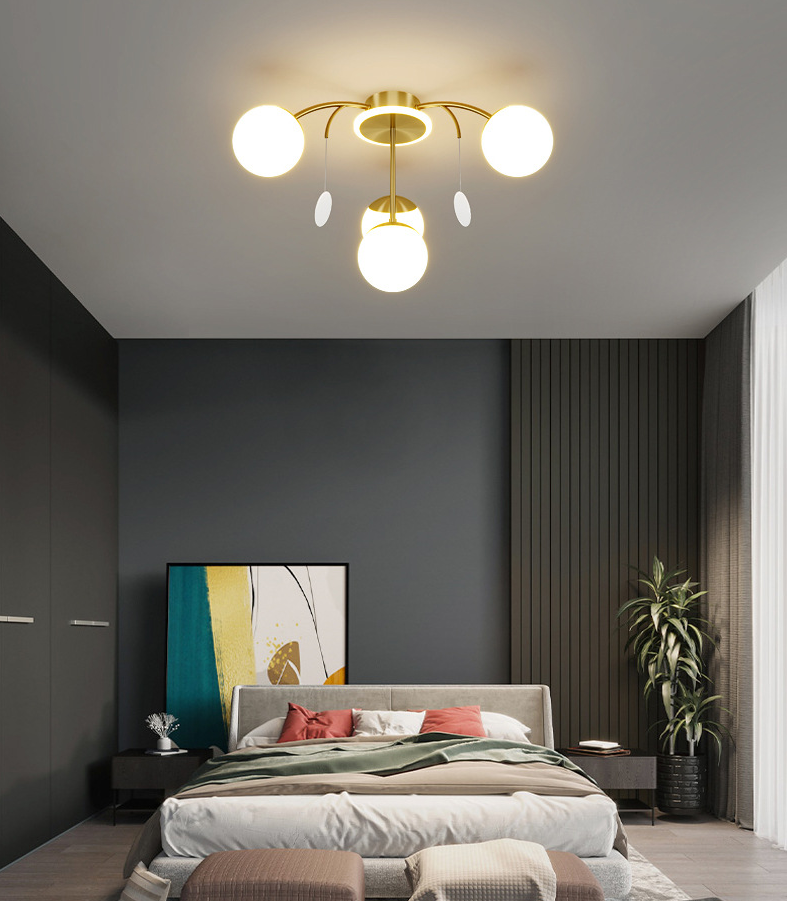 Modern Style Globe Semi Flush Mounted Ceiling Light Sputnik LED Ceiling Light with White Glass Shade