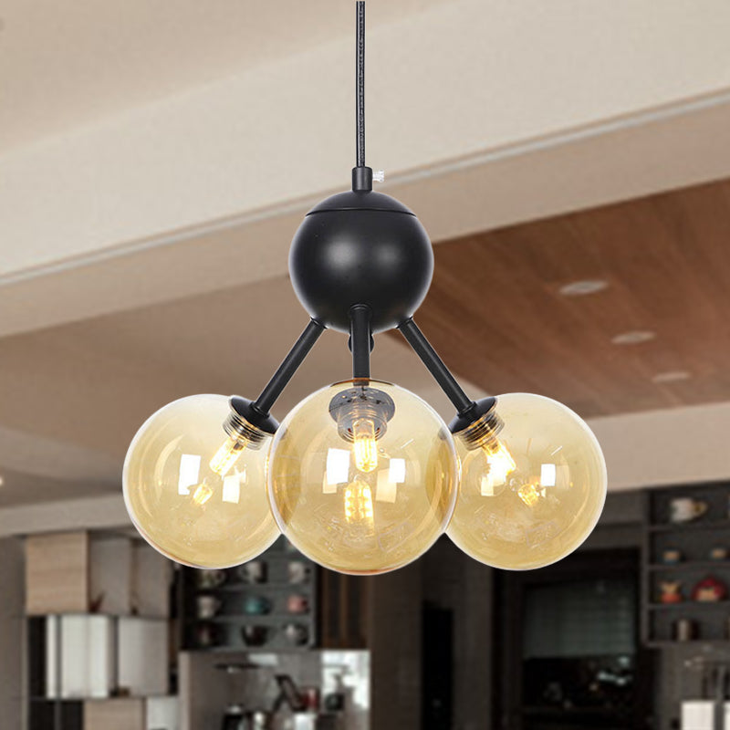 Orb Living Room Chandelier Lamp Amber/Clear/Smoke Gray Glass 3/9/12 Lights Industrial Ceiling Light with Sputnik Design, 13"/27.5"/34" Wide