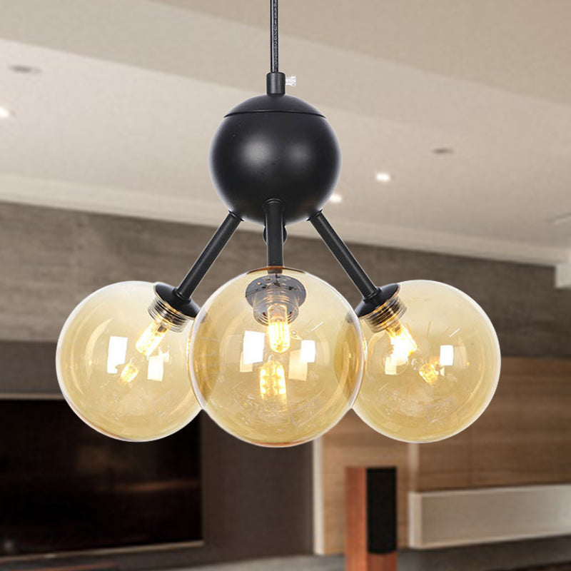 Orb Living Room Chandelier Lamp Amber/Clear/Smoke Gray Glass 3/9/12 Lights Industrial Ceiling Light with Sputnik Design, 13"/27.5"/34" Wide