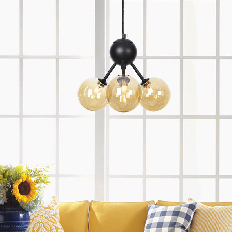 Orb Living Room Chandelier Lamp Amber/Clear/Smoke Gray Glass 3/9/12 Lights Industrial Ceiling Light with Sputnik Design, 13"/27.5"/34" Wide
