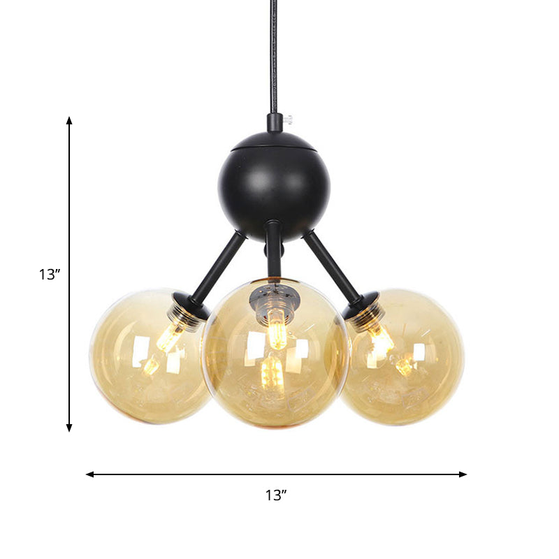 Orb Living Room Chandelier Lamp Amber/Clear/Smoke Gray Glass 3/9/12 Lights Industrial Ceiling Light with Sputnik Design, 13"/27.5"/34" Wide
