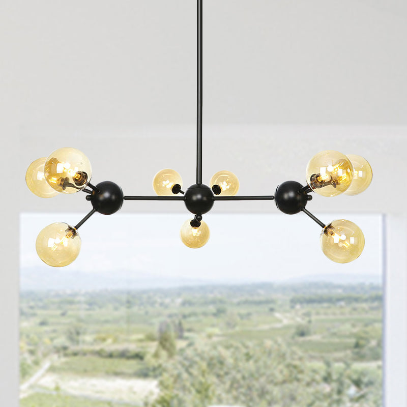 Orb Living Room Chandelier Lamp Amber/Clear/Smoke Gray Glass 3/9/12 Lights Industrial Ceiling Light with Sputnik Design, 13"/27.5"/34" Wide