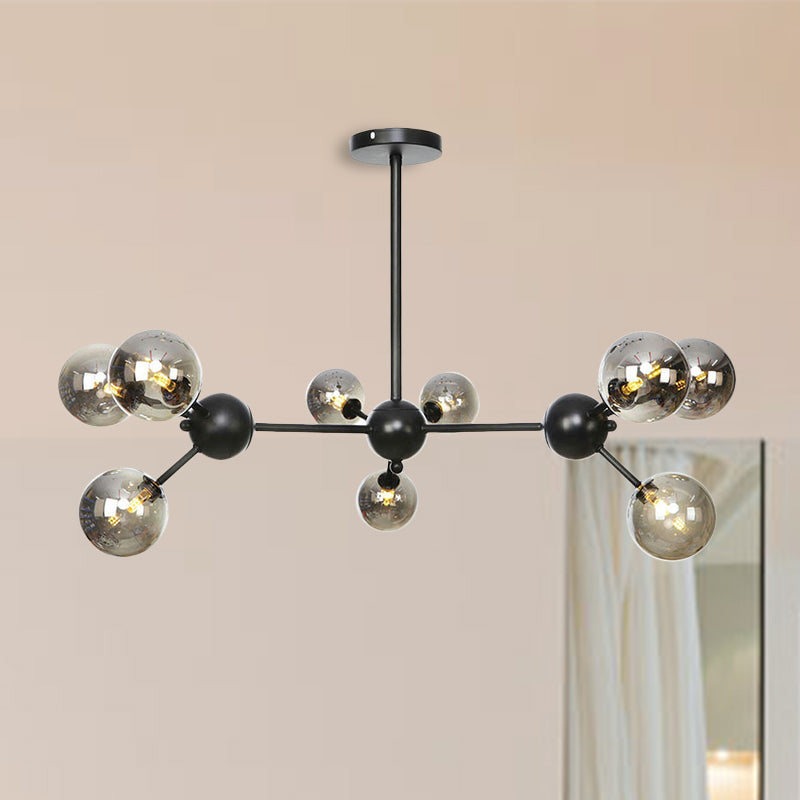 Orb Living Room Chandelier Lamp Amber/Clear/Smoke Gray Glass 3/9/12 Lights Industrial Ceiling Light with Sputnik Design, 13"/27.5"/34" Wide