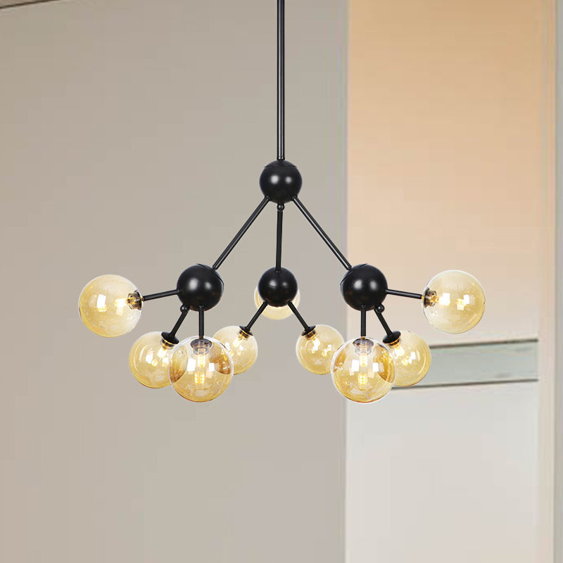 Orb Living Room Chandelier Lamp Amber/Clear/Smoke Gray Glass 3/9/12 Lights Industrial Ceiling Light with Sputnik Design, 13"/27.5"/34" Wide