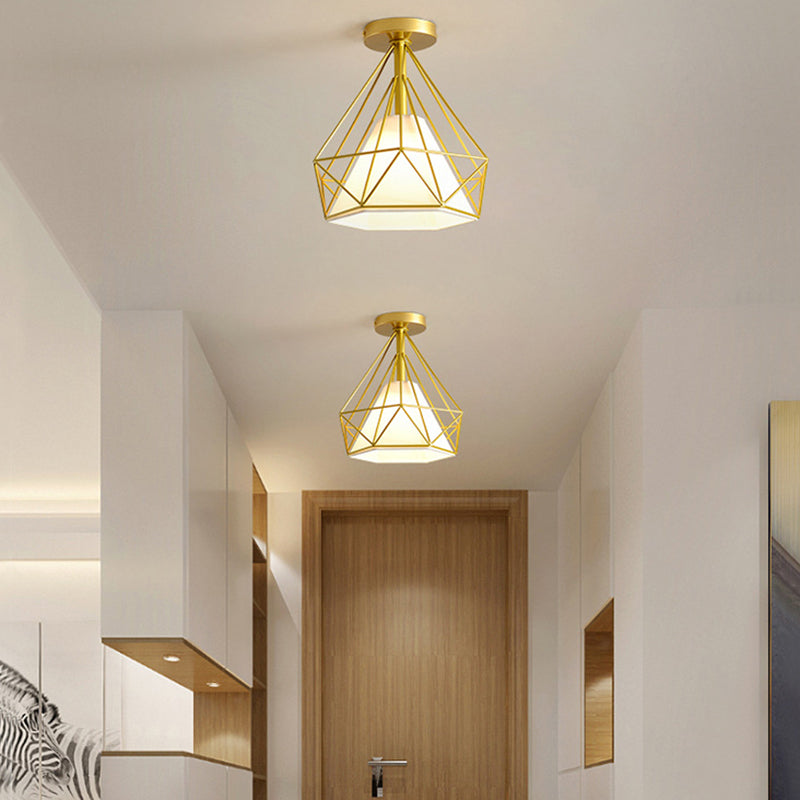 Metal Wire Frame Mini Ceiling Light Modern Simplicity Style Flush-mount Lamp for Hallway Balcony