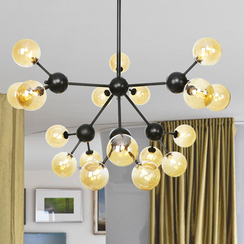 Orb Living Room Chandelier Lamp Amber/Clear/Smoke Gray Glass 3/9/12 Lights Industrial Ceiling Light with Sputnik Design, 13"/27.5"/34" Wide