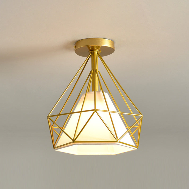 Metal Wire Frame Mini Ceiling Light Modern Simplicity Style Flush-mount Lamp for Hallway Balcony