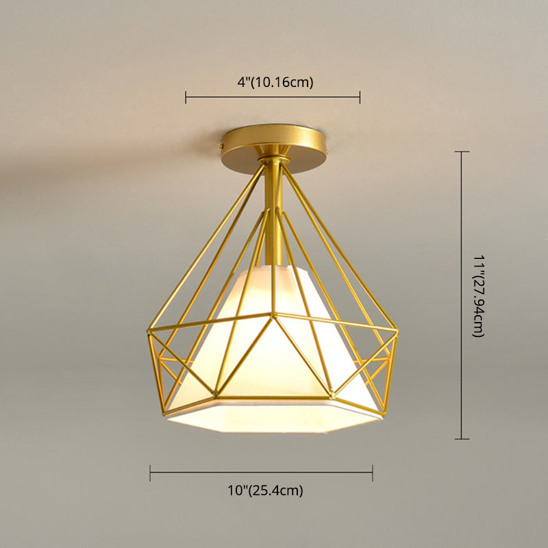 Metal Wire Frame Mini Ceiling Light Modern Simplicity Style Flush-mount Lamp for Hallway Balcony
