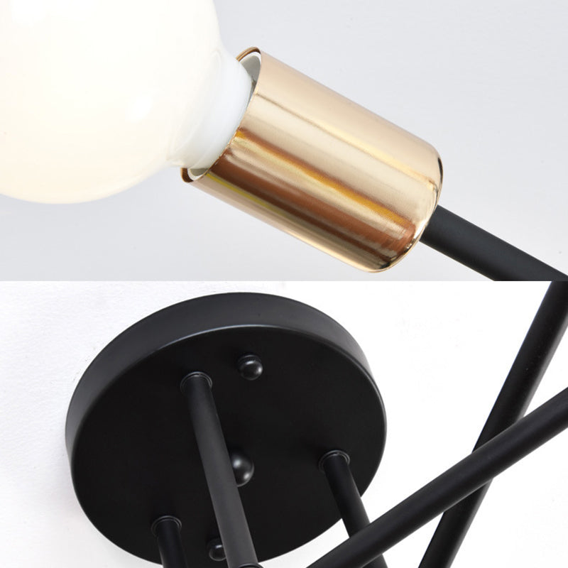 6-Lights Industrial Style Ceiling Lamp Metal Linear Arm Bare Bulb Flush Mount Lighting Fixture for Bedroom Living Room