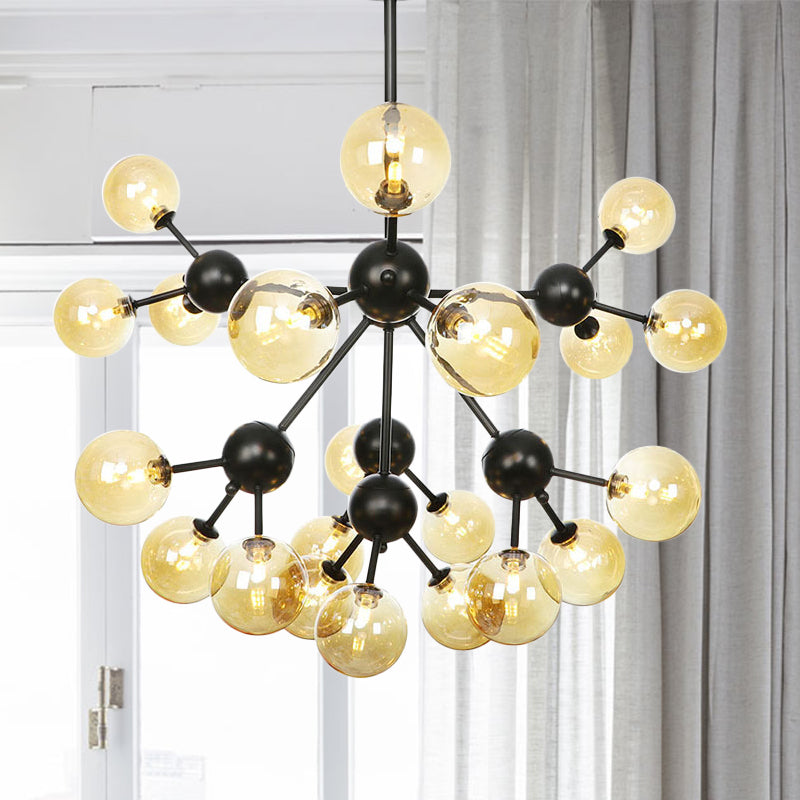 Orb Living Room Chandelier Lamp Amber/Clear/Smoke Gray Glass 3/9/12 Lights Industrial Ceiling Light with Sputnik Design, 13"/27.5"/34" Wide