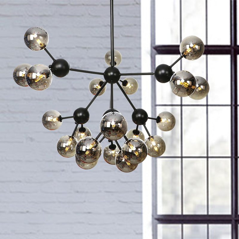 Orb Living Room Chandelier Lamp Amber/Clear/Smoke Gray Glass 3/9/12 Lights Industrial Ceiling Light with Sputnik Design, 13"/27.5"/34" Wide