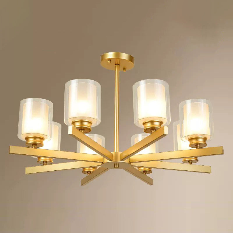Nordic Style Metal Lighting Chandelier Cylindrical Double-layer Glass Shade Suspension Light for Dining Room