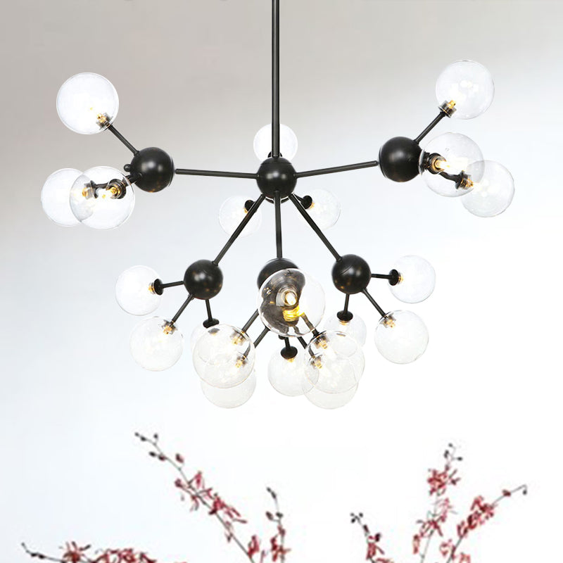 Orb Living Room Chandelier Lamp Amber/Clear/Smoke Gray Glass 3/9/12 Lights Industrial Ceiling Light with Sputnik Design, 13"/27.5"/34" Wide