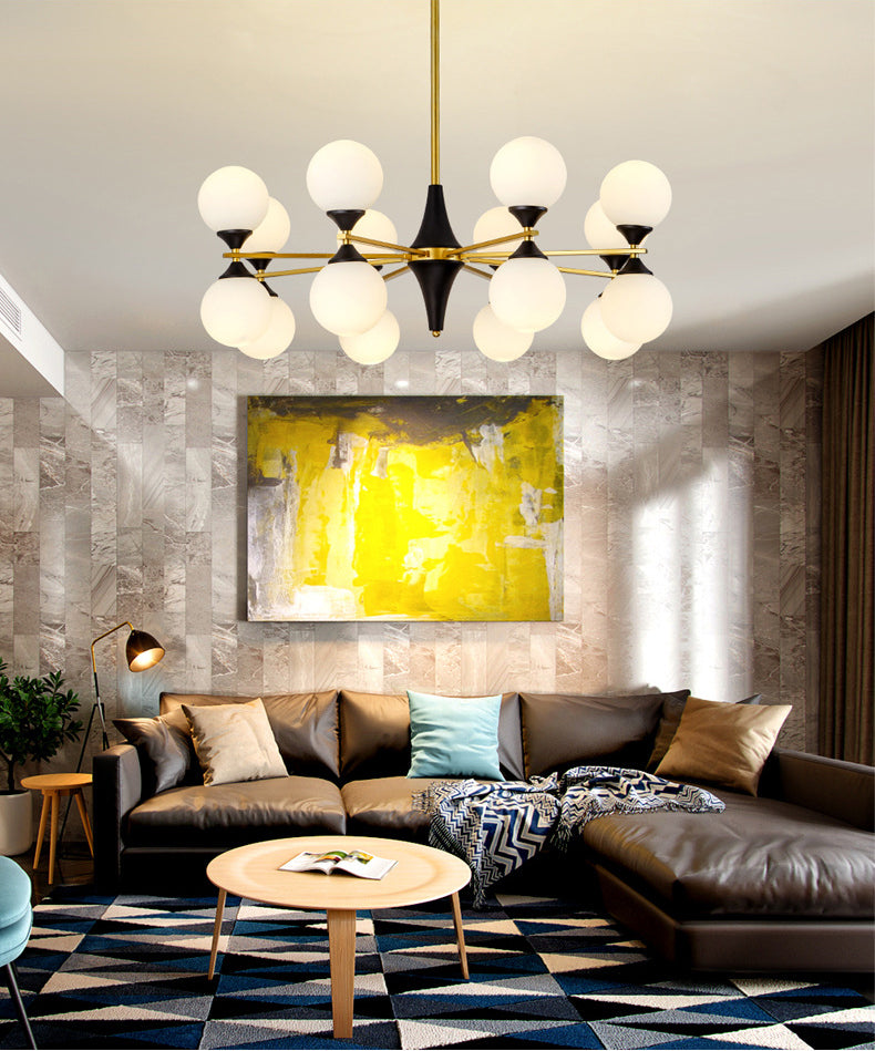 Nordic Style Creative Glass Orb Chandelier Golden Dining Room Lighting Fixture with 19.6" Adjustable Suspension Rod