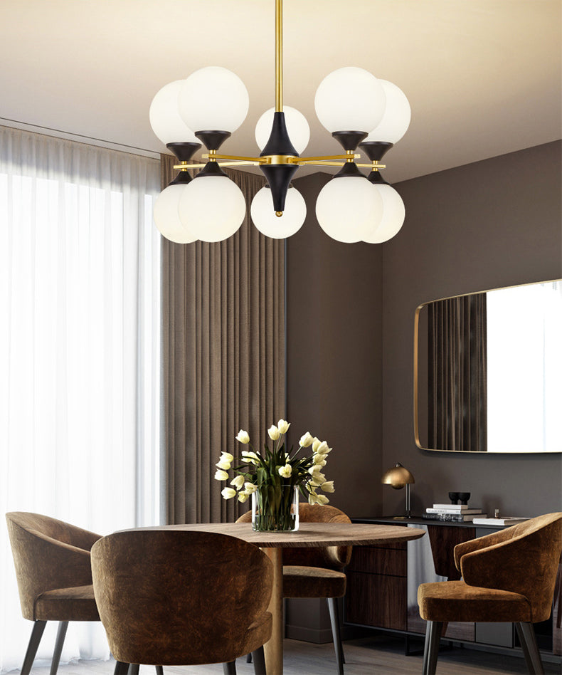 Nordic Style Creative Glass Orb Chandelier Golden Dining Room Lighting Fixture with 19.6" Adjustable Suspension Rod