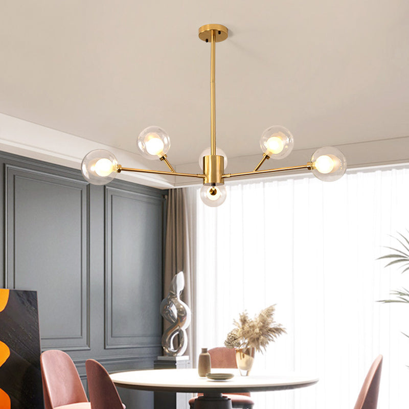 Lampadario a forma di ramo a forma di ramo trasparente Orb a forma di ramo di semplicità contemporanea l'illuminazione in oro elettroplato