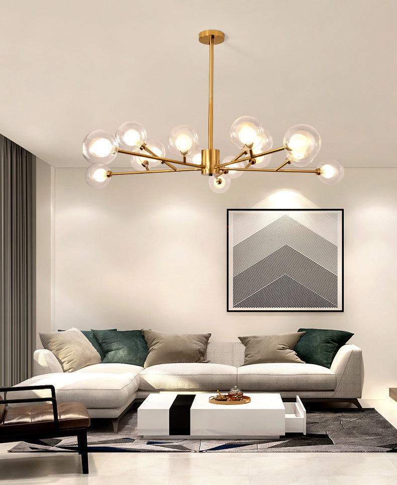 Lampadario a forma di ramo a forma di ramo trasparente Orb a forma di ramo di semplicità contemporanea l'illuminazione in oro elettroplato