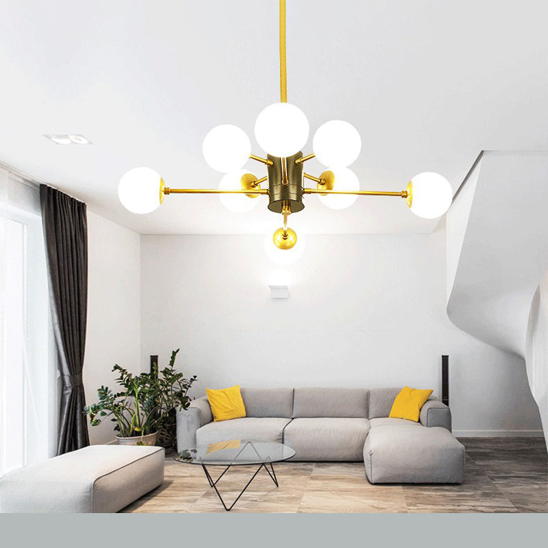 Golden Bedroom Molecular Shape Chandelier Milk White Glass Orb Nordic Simplicity Suspension Lighting Fixture