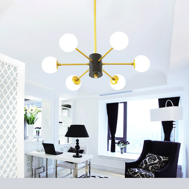 Golden Bedroom Molecular Shape Chandelier Milk White Glass Orb Nordic Simplicity Suspension Lighting Fixture