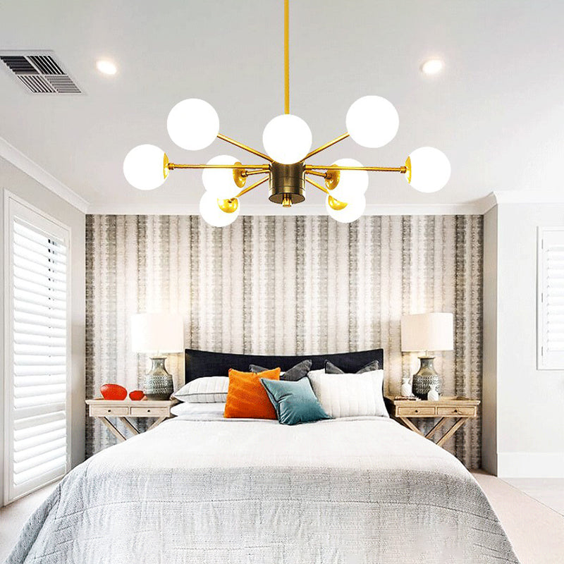 Golden Bedroom Molecular Shape Chandelier Milk White Glass Orb Nordic Simplicity Suspension Lighting Fixture