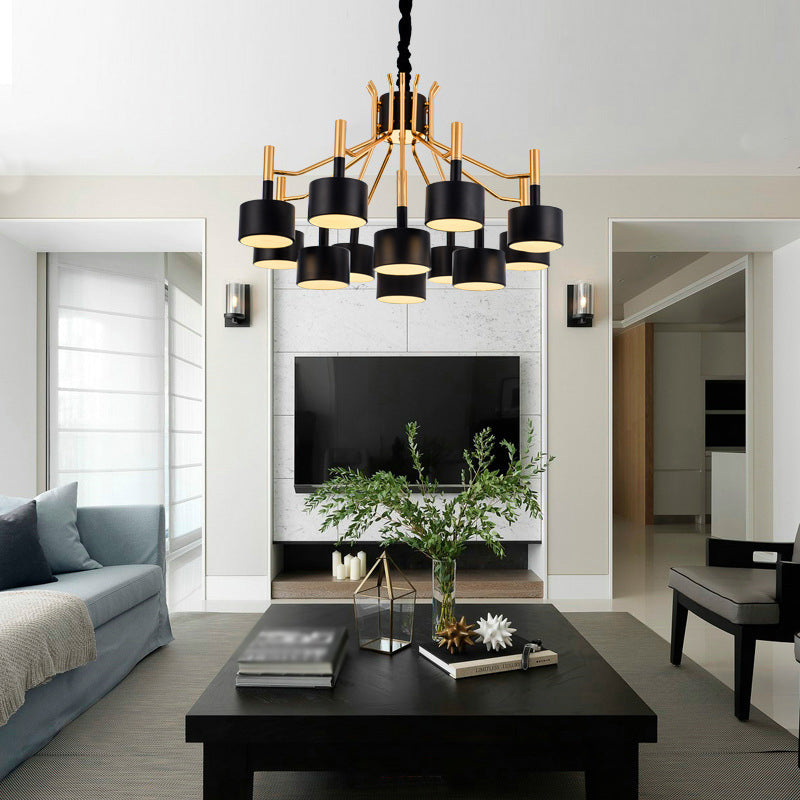 Drum Shade Chandelier Light Post-modern Metal Living Room Suspended Lighting