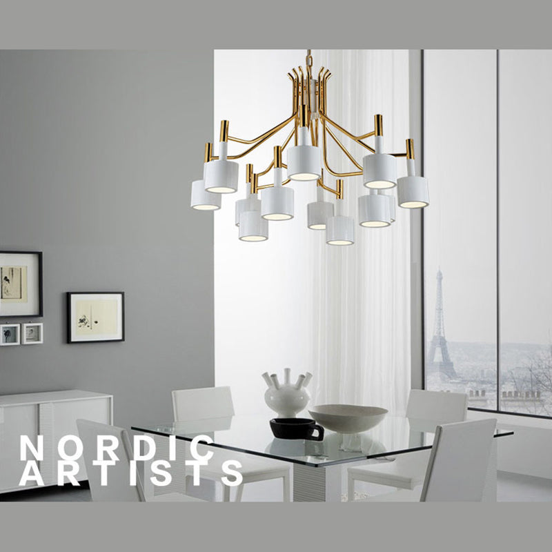 Drum Shade Chandelier Light Post-modern Metal Living Room Suspended Lighting