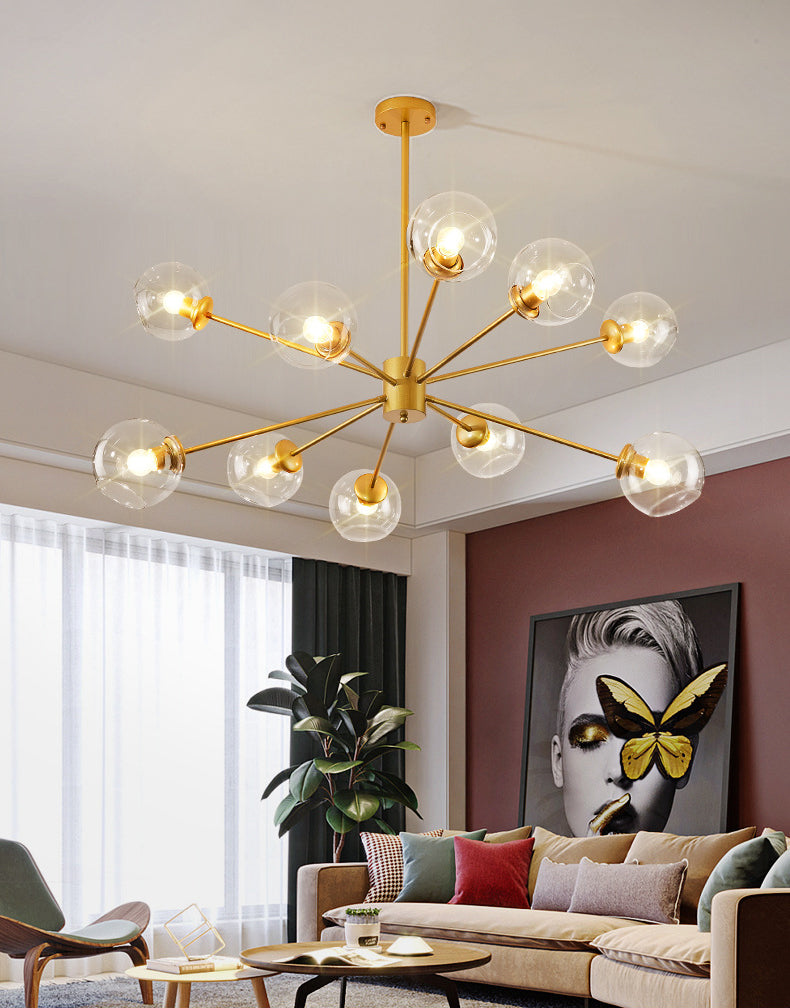 Lampadario in metallo in stile nordico in vetro trasparente in vetro sfumatura molecolare Modellazione molecolare Ciondolo per soggiorno