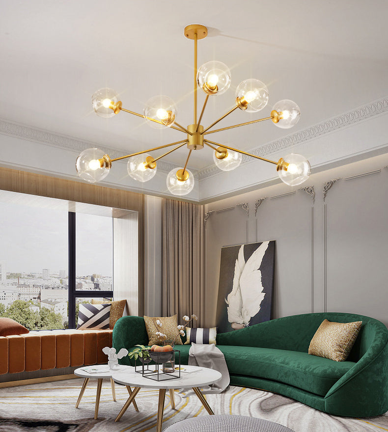 Lampadario in metallo in stile nordico in vetro trasparente in vetro sfumatura molecolare Modellazione molecolare Ciondolo per soggiorno