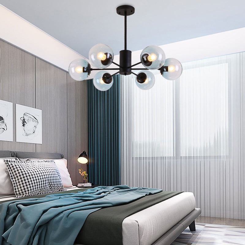Black Wrought Iron Glass Orb Chandelier Multi Lights Nordic Style Pendant Light for Dining Room