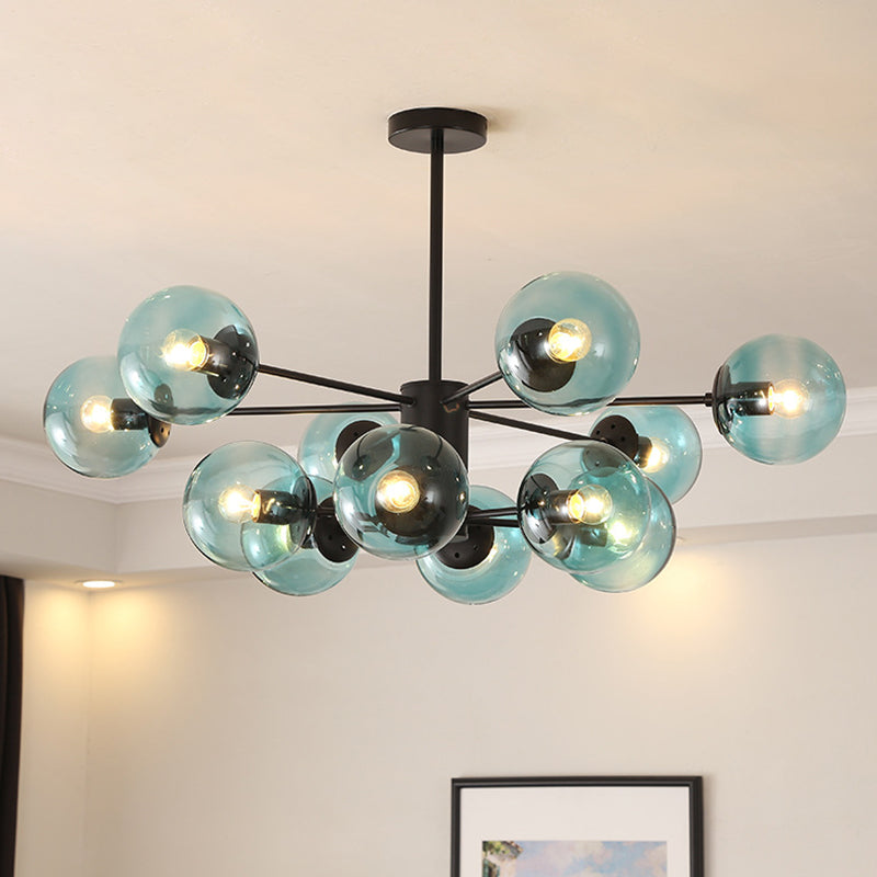 Black Wrought Iron Glass Orb Chandelier Multi Lights Nordic Style Pendant Light for Dining Room