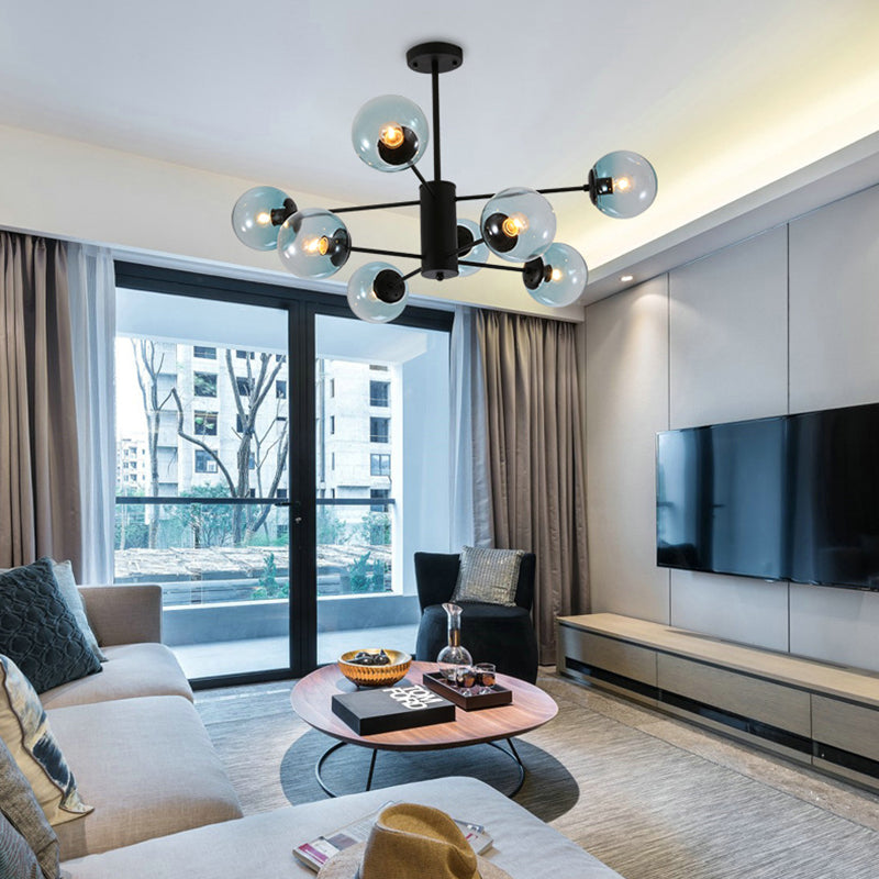 Black Wrought Iron Glass Orb Chandelier Multi Lights Nordic Style Pendant Light for Dining Room