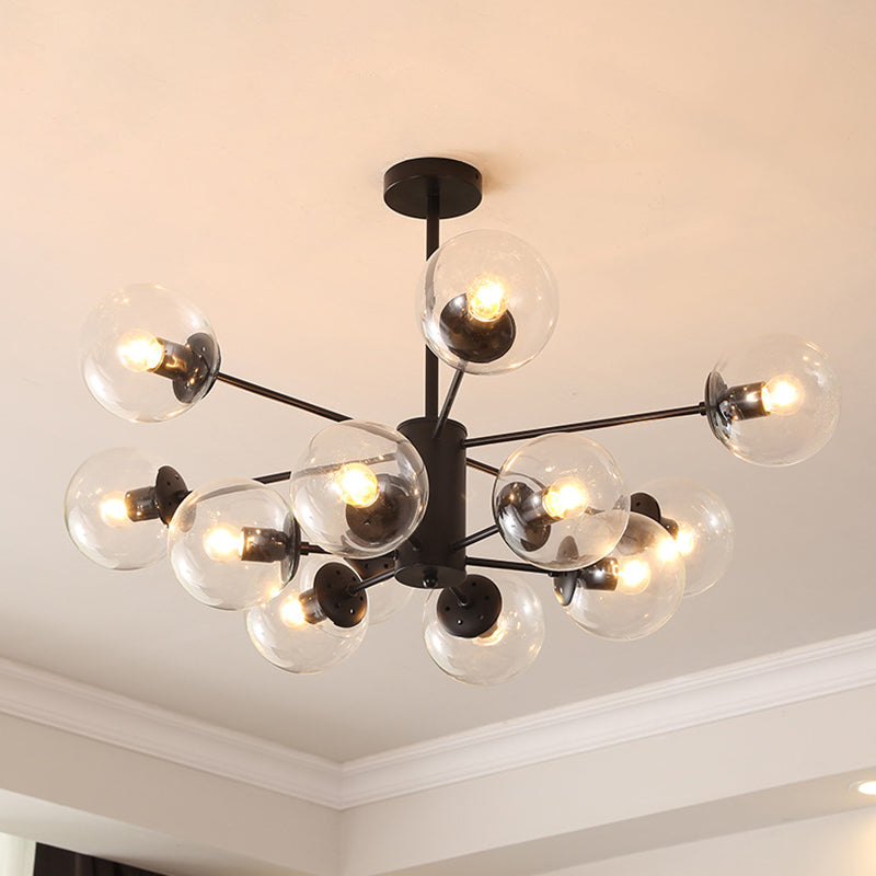 Black Wrought Iron Glass Orb Chandelier Multi Lights Nordic Style Pendant Light for Dining Room