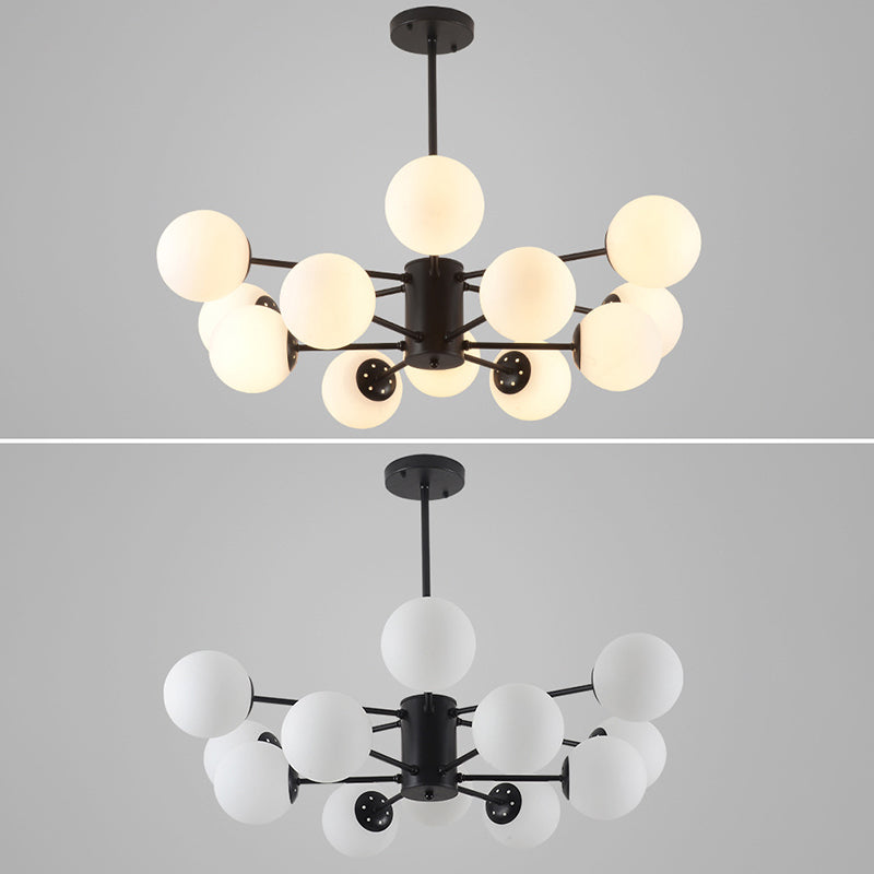 Black Wrought Iron Glass Orb Chandelier Multi Lights Nordic Style Pendant Light for Dining Room