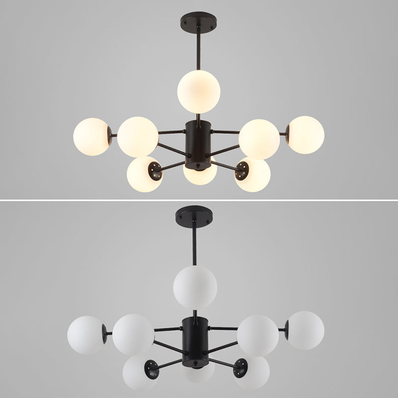 Black Wrought Iron Glass Orb Chandelier Multi Lights Nordic Style Pendant Light for Dining Room