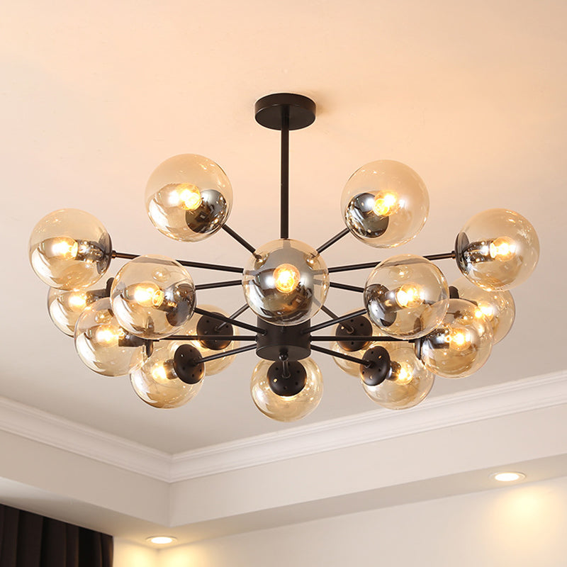 Black Wrought Iron Glass Orb Chandelier Multi Lights Nordic Style Pendant Light for Dining Room