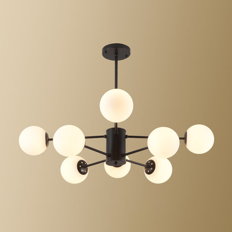 Black Wrought Iron Glass Orb Chandelier Multi Lights Nordic Style Pendant Light for Dining Room