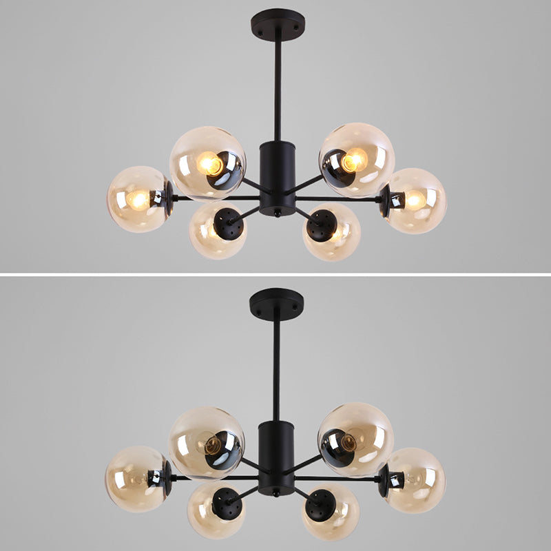 Black Wrought Iron Glass Orb Chandelier Multi Lights Nordic Style Pendant Light for Dining Room