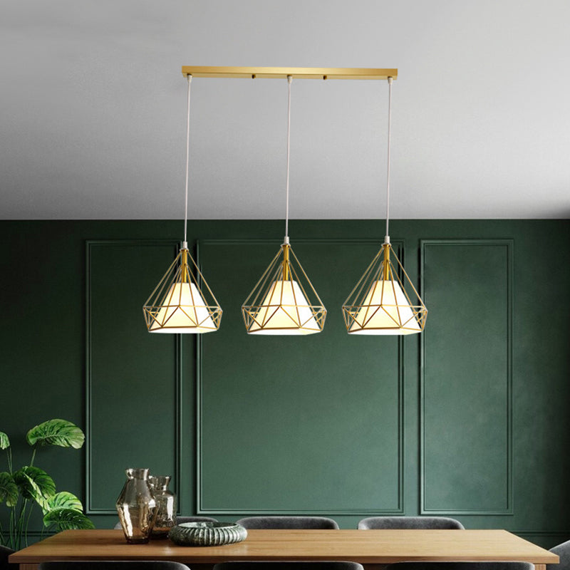 Cage métallique + ombre en tissu 3-Light Island Light Nordic Style Simplicité Lampe suspendue avec 39,3 "Fil réglable