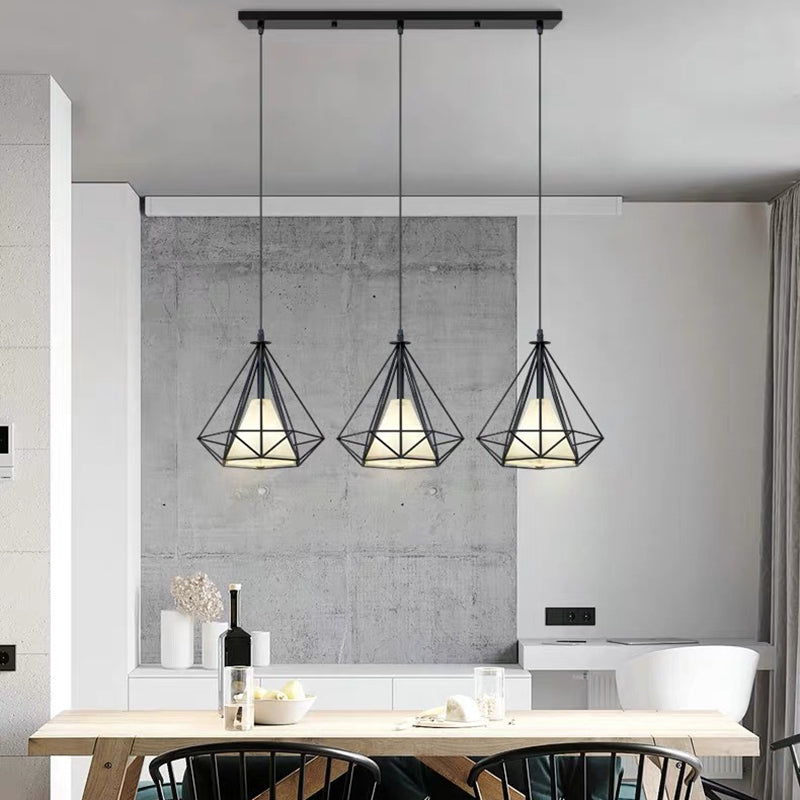 Cage métallique + ombre en tissu 3-Light Island Light Nordic Style Simplicité Lampe suspendue avec 39,3 "Fil réglable