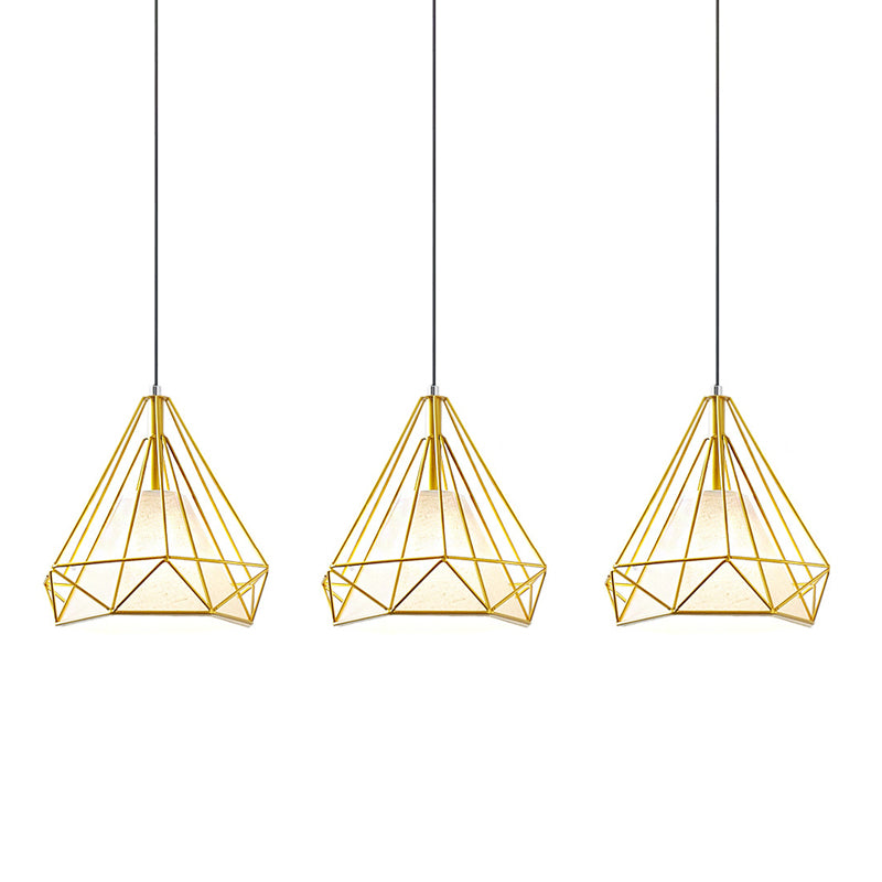 Cage métallique + ombre en tissu 3-Light Island Light Nordic Style Simplicité Lampe suspendue avec 39,3 "Fil réglable